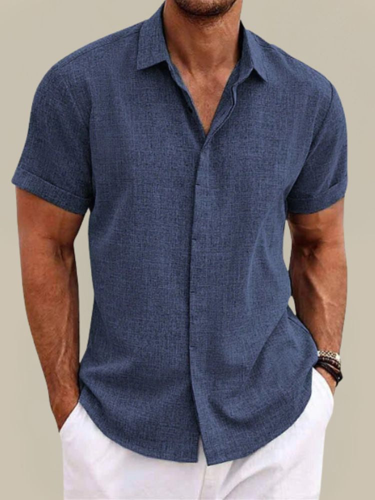 Camisa de Linho para Homem | Manga Curta, Respirável, Casual