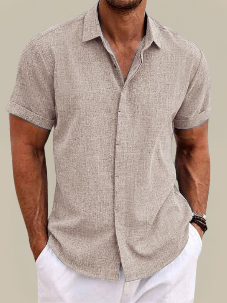 Camisa de Linho para Homem | Manga Curta, Respirável, Casual