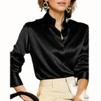 Nina | Camisa Social Feminina Abotoada Gola Pontuda Manga Longa