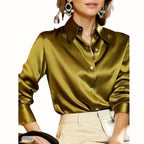 Nina | Camisa Social Feminina Abotoada Gola Pontuda Manga Longa