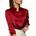 Nina | Camisa Social Feminina Abotoada Gola Pontuda Manga Longa