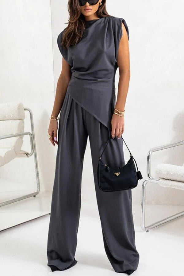 Jolie | Conjunto Feminino 2 Peças Calça Wide Leg Drapeado