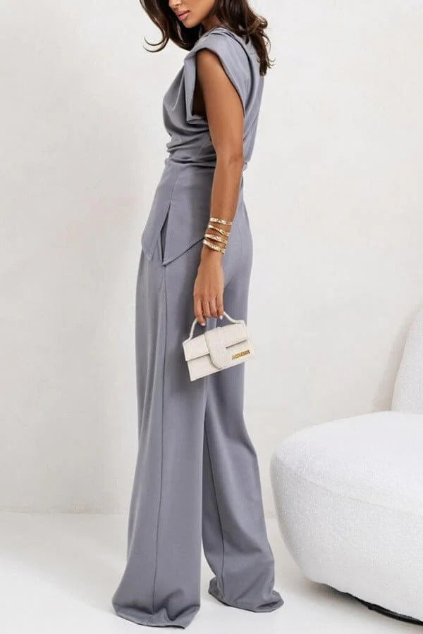 Jolie | Conjunto Feminino 2 Peças Calça Wide Leg Drapeado