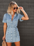 Wynne | Vestido Mini Jeans Manga Curta
