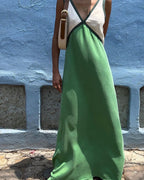 Anouk | Vestido Maxi Feminino Decote V Bicolor