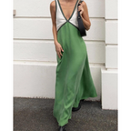 Freya | Vestido Maxi Feminino Decote em V Contraste de Cores