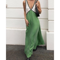 Freya | Vestido Maxi Feminino Decote em V Contraste de Cores