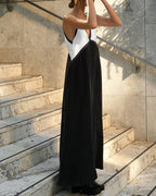 Freya | Vestido Maxi Feminino Decote em V Contraste de Cores