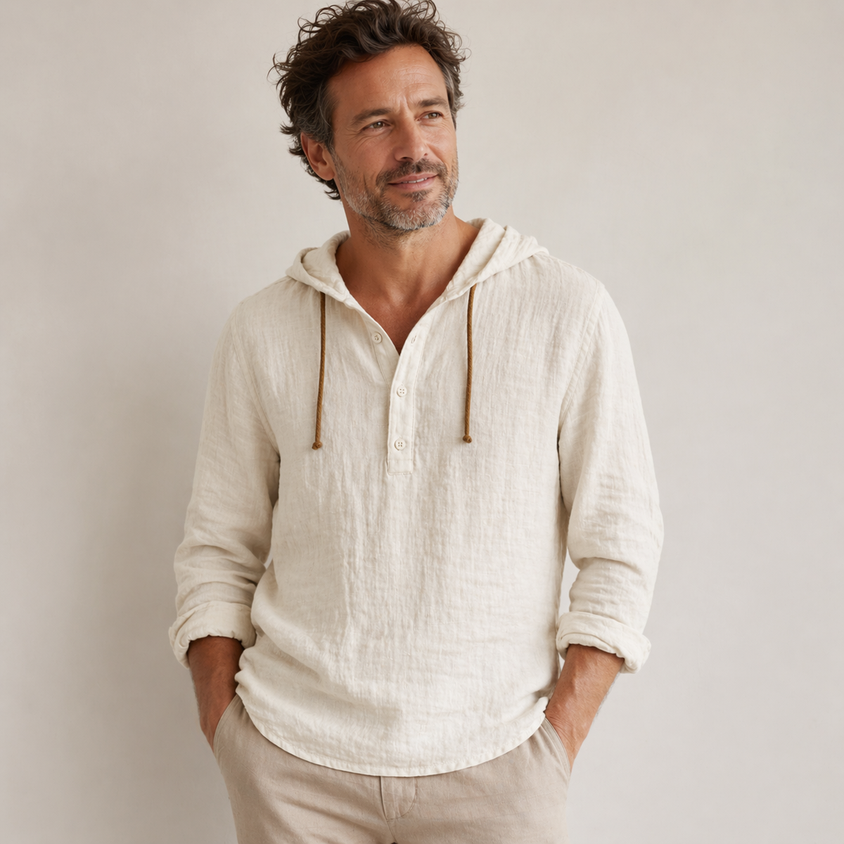 Dione | Homem Camisa Henley com Capuz Manga Comprida