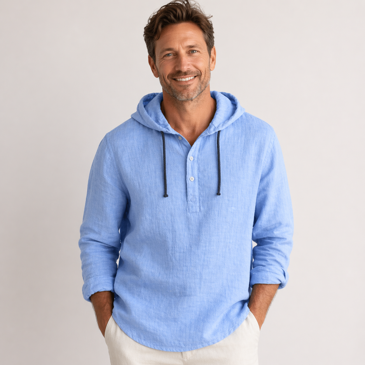 Dione | Homem Camisa Henley com Capuz Manga Comprida