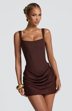 Della | Mulher Vestido Mini Decote Quadrado Costas com Atacadores