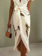 Vestido Envolvente Midi | Cintura com Laço, Mangas Volantes