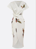 Vestido Envolvente Midi | Cintura com Laço, Mangas Volantes