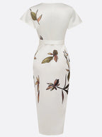 Vestido Envolvente Midi | Cintura com Laço, Mangas Volantes