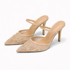 Mira | Mulher Scarpin Mule Bordado Floral Bico Fino
