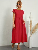 Embla | Vestido Longo Feminino Casual com Bolsos Mangas Curtas