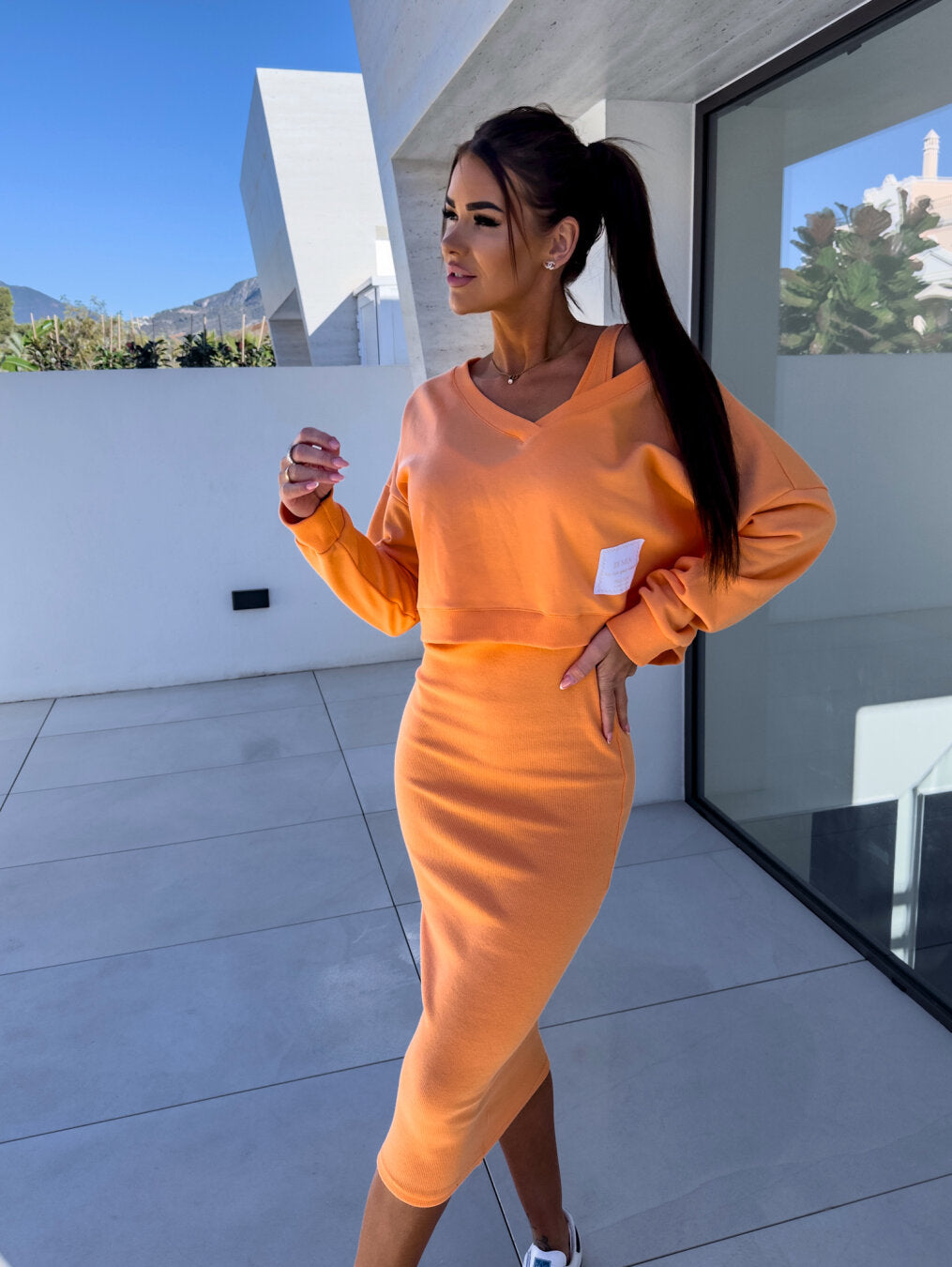 Xanthe | Conjunto Feminino 2 Peças Midi Saia e Sweatshirt