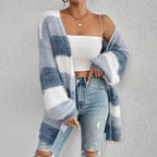 Maren | Mulher Cardigan Oversized Listrado Manga Longa