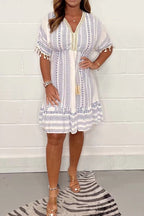Amara | Vestido Boho Algodão Estampado Étnico Decote V