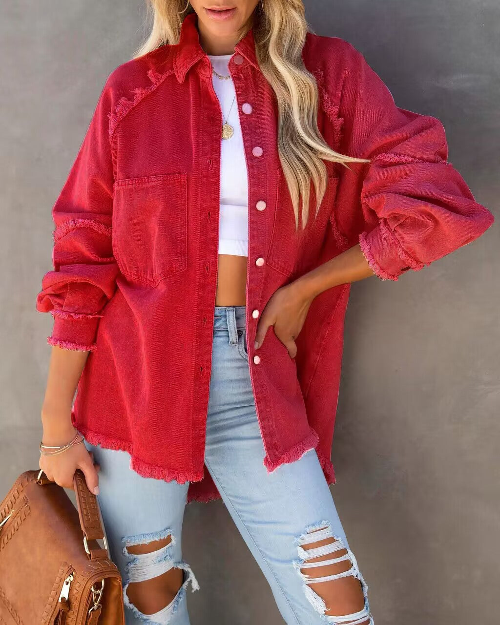 Talia | Jaqueta Jeans Oversized com Franjas