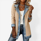 Sabine | Casaco Feminino Malha Canelada com Recortes Jeans