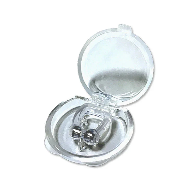 Clipe nasal magnético antiressonar em silicone médico transparente com estojo