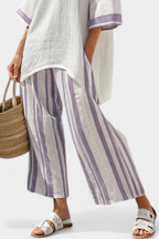Nora | Conjunto Feminino Blusa Longa e Calça Listrada Perna Larga