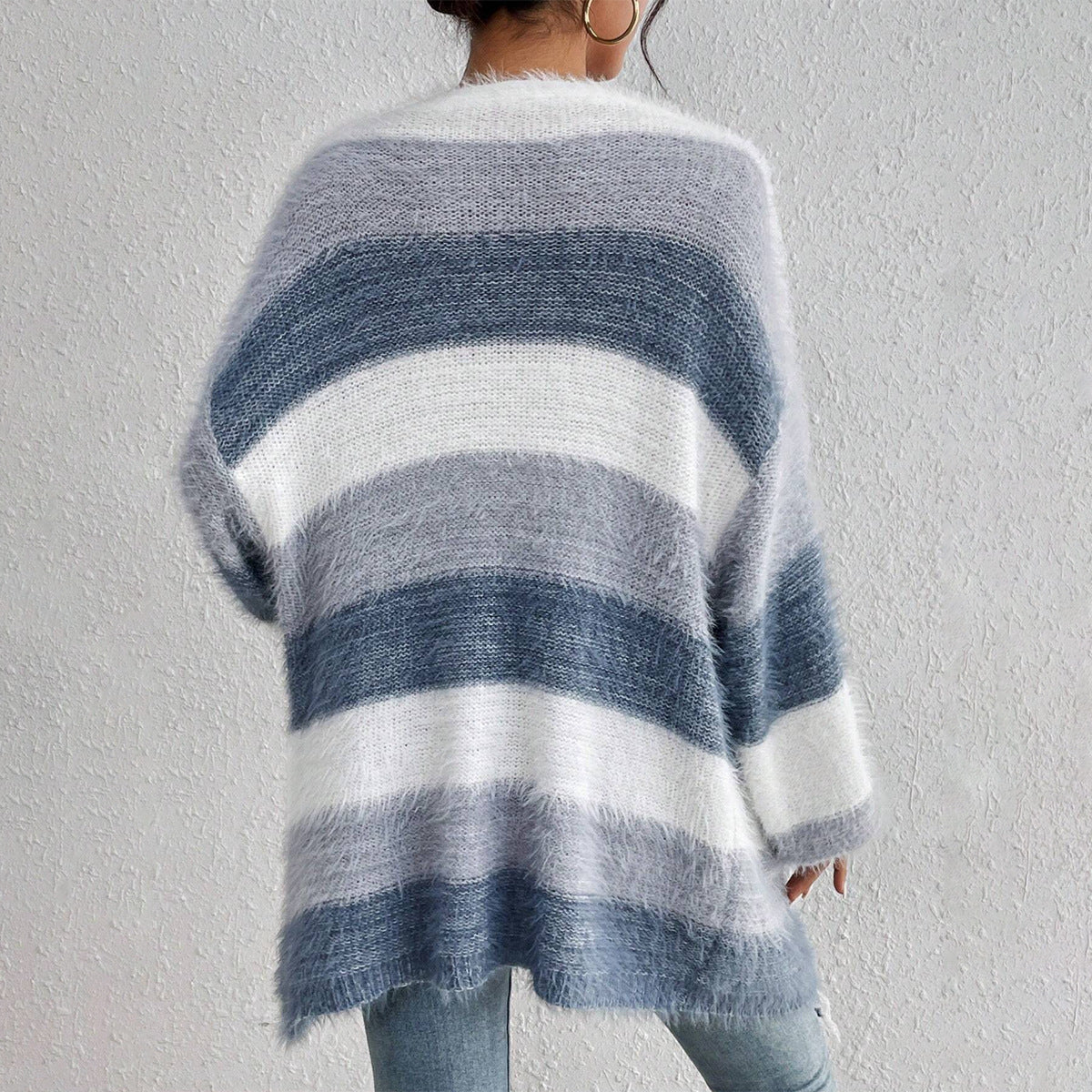 Maren | Mulher Cardigan Oversized Listrado Manga Longa