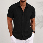 Camisa social masculina linho colarinho clássico botões corte relaxado