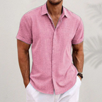 Camisa social masculina linho colarinho clássico botões corte relaxado