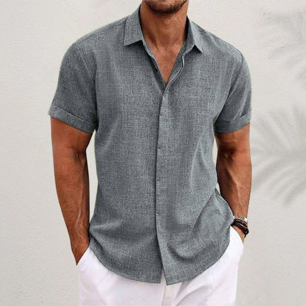 Camisa social masculina linho colarinho clássico botões corte relaxado