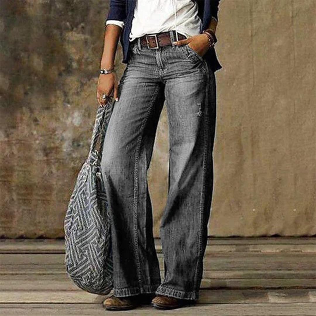 Juno | Calças Jeans Femininas Cintura Alta Perna Larga Stretch
