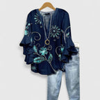 Amara | Blusa Feminina Floral Mangas 3/4 com Babados