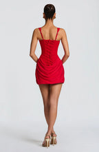 Della | Mulher Vestido Mini Decote Quadrado Costas com Atacadores