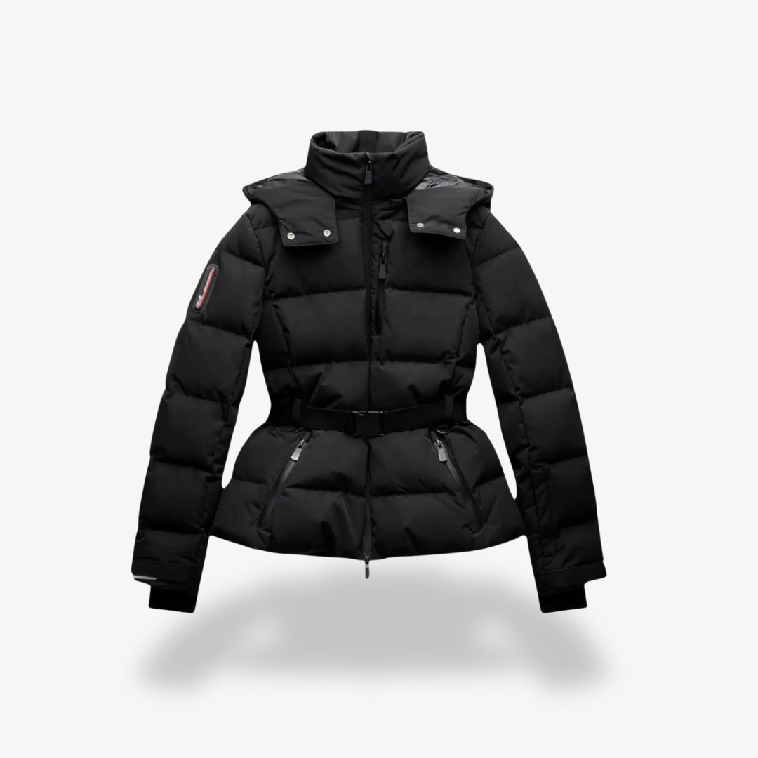 Casaco Puffer Feminino com Cinto Acolchoado com Capuz