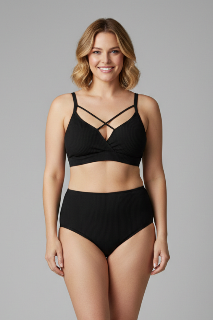 Conjunto de Biquíni Plus Size | Decote com Alças, Cintura Alta