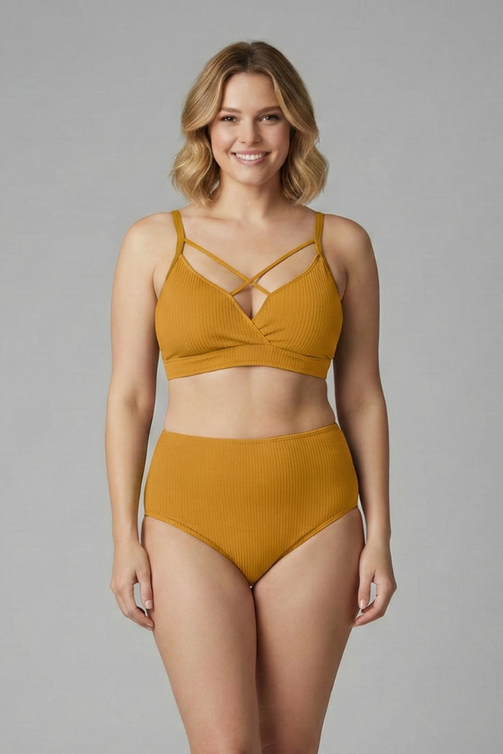 Conjunto de Biquíni Plus Size | Decote com Alças, Cintura Alta