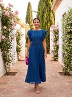 Vestido Plissado de Mulher | Ocasiões Especiais | Cintura Drapeada