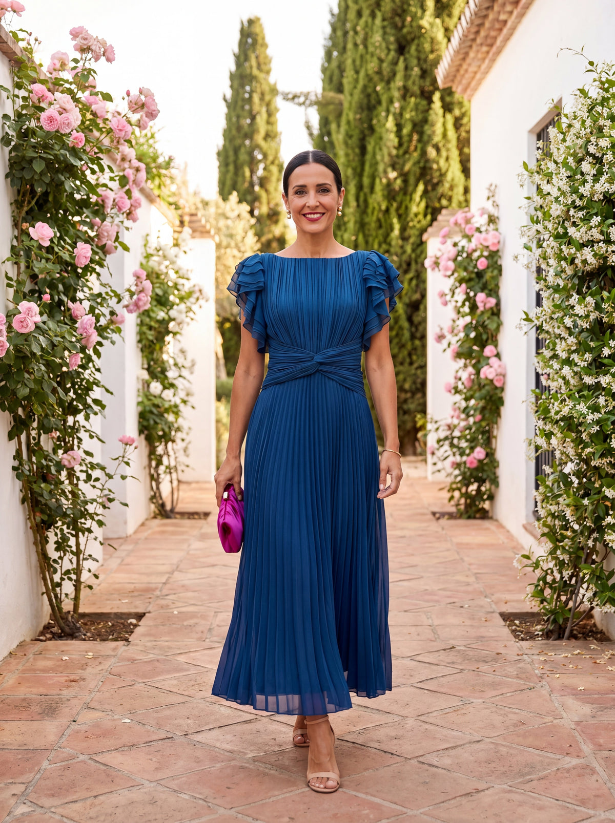Vestido Plissado de Mulher | Ocasiões Especiais | Cintura Drapeada