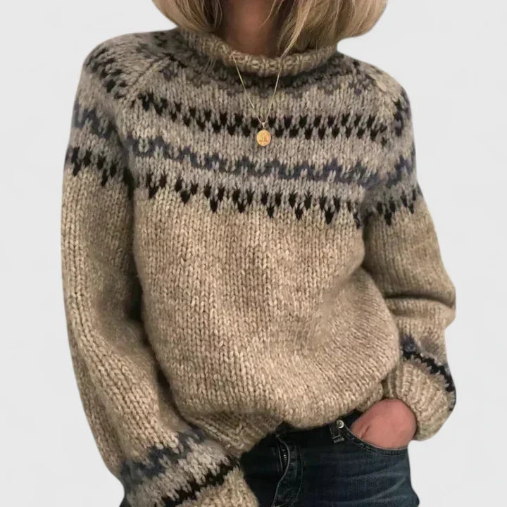 Yvaine | Camisola Feminina Fair Isle Gola Alta Raglan