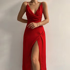 Vestido Longo Feminino Decote Cruzado Fenda Lateral