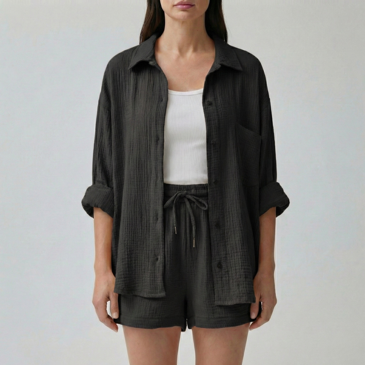 Conjunto Feminino Shorts | Blusa Oversized Alta Cintura | Relaxado