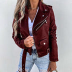Mulher Jaqueta Biker Colarinho com Lapela