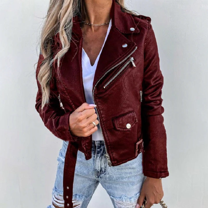 Mulher Jaqueta Biker Colarinho com Lapela