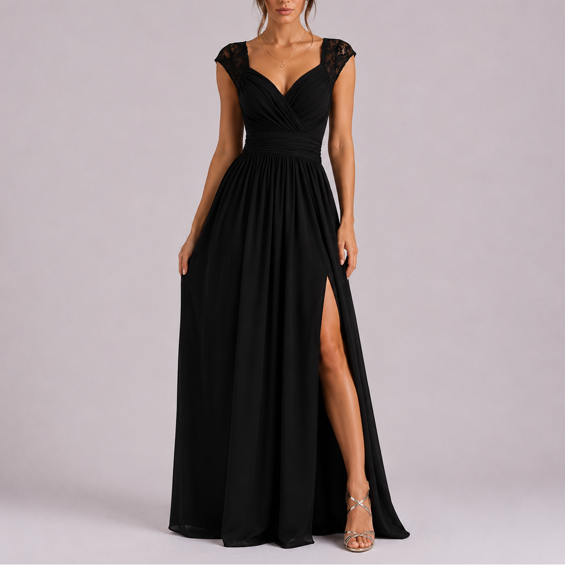 Leah | Vestido Longo Formal Renda nos Ombros