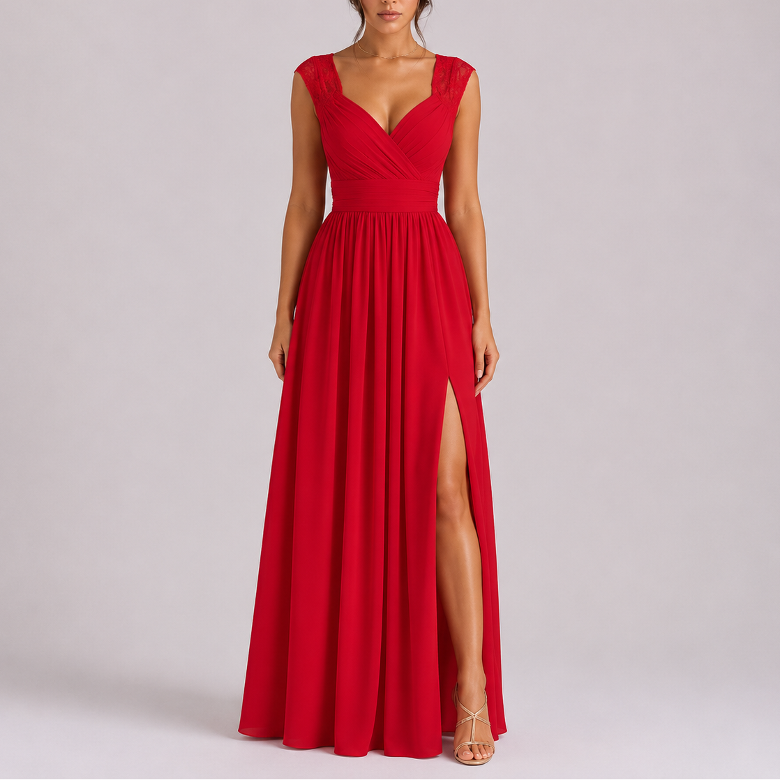 Leah | Vestido Longo Formal Renda nos Ombros