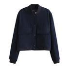Jaqueta Bomber Feminina | Decote em V, Mangas Longas | Bolsos Práticos