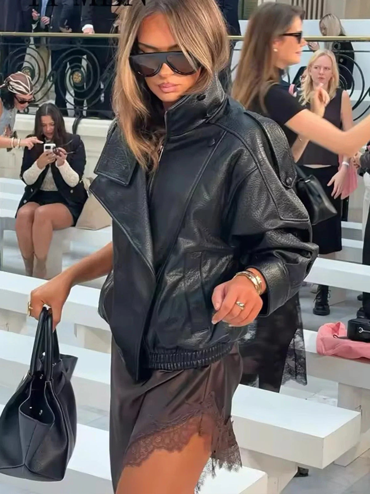 Jaqueta Feminina | Couro Sintético Preto, Oversized Streetwear