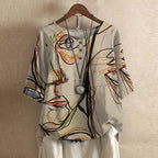 Luna | Blusa Feminina Floral Vintage Gola Redonda Manga Três Quartos