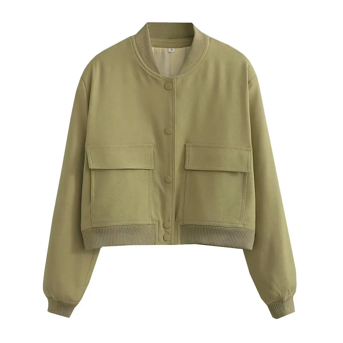 Jaqueta Bomber Feminina | Decote em V, Mangas Longas | Bolsos Práticos